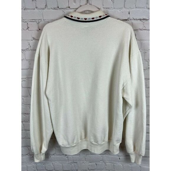 GOPHER vintage white collared knit pullover sweater top hearts floral size L - Picture 7 of 9